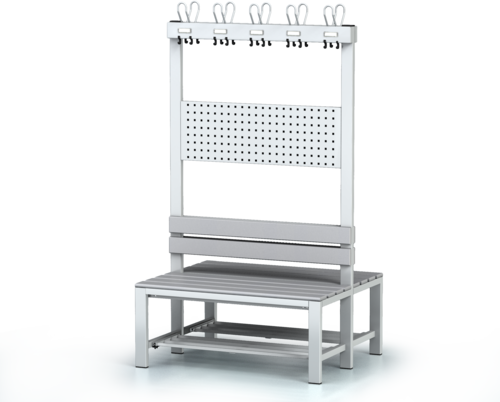 Oboustranná lavice s opěradlem a věšáky, PVC latě - se sklopným roštem 1800 x 1000 x 830